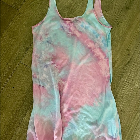 Shein Petite L Tie Dye Tank Dress Soft Stretchy Pastel Summer Lounge beach pink - Picture 2 of 5